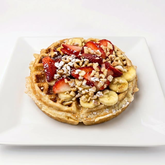 Macadamia & Caramelized Banana Belgian Waffle.